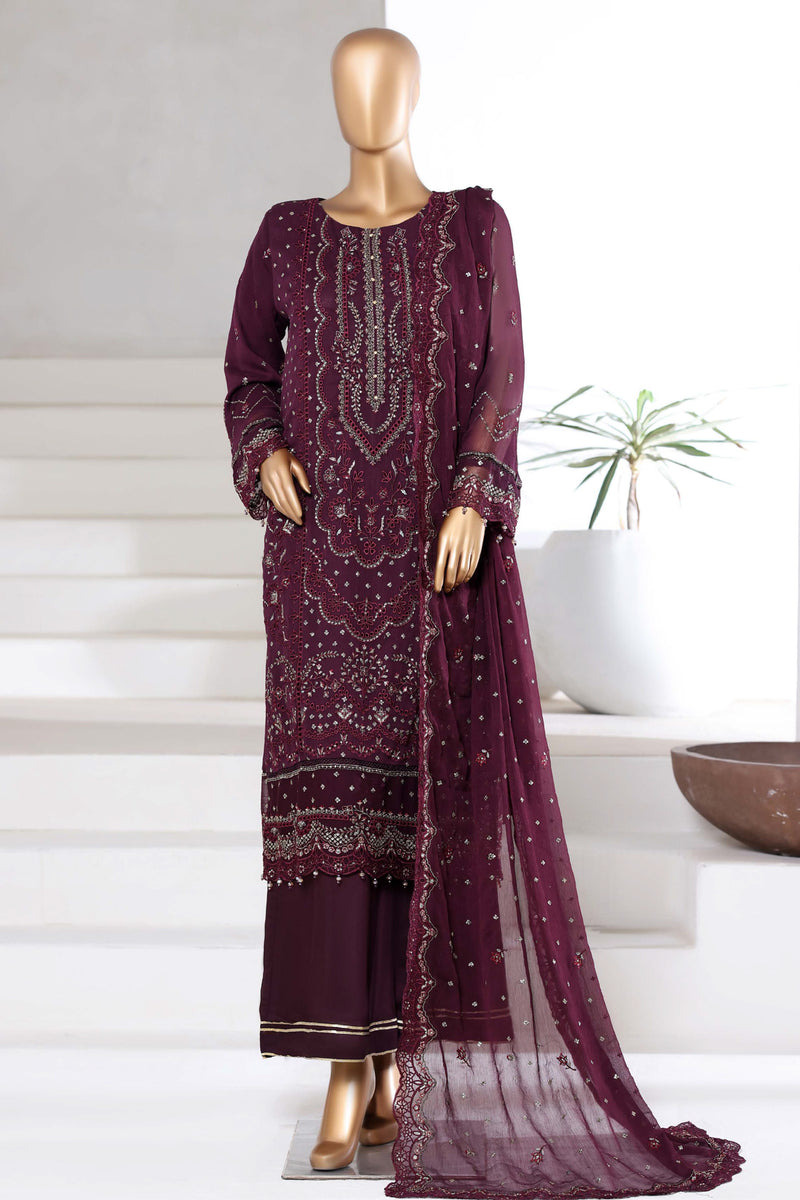 Chiffon - Stitched Formal Embroidered 3piece with Hand work - Falsa