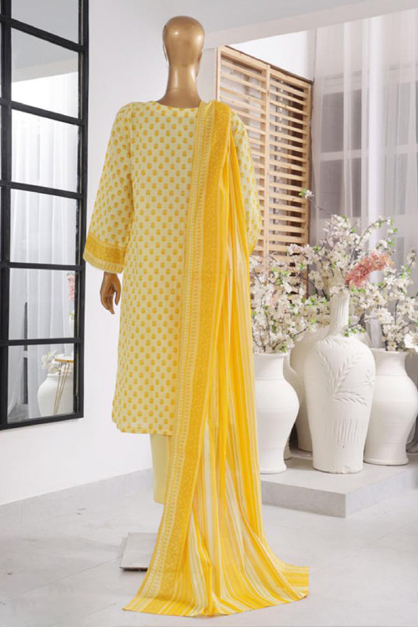 Lawn - Stitched Printed 3piece with Lace work - Yellow