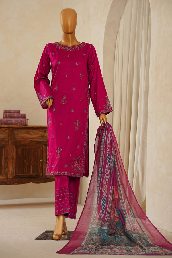 Lawn Jacquard - Stitched Embroidered 3 piece with lace work - Berry Pink