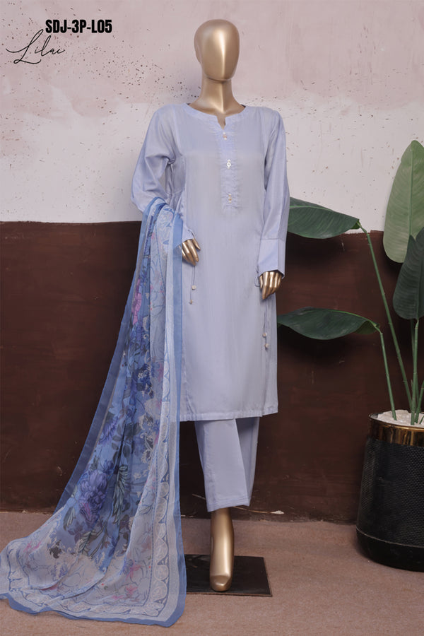 Cambric - Stitched printed 3piece with Lace work - Lilac