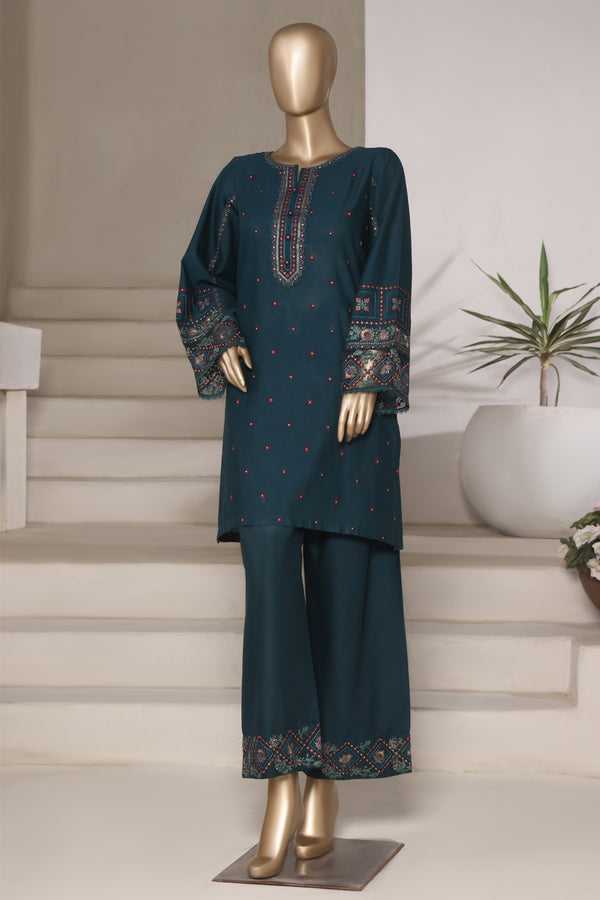 Cotton | Cambric - Embroidered ready to wear Co-Ords - Teal