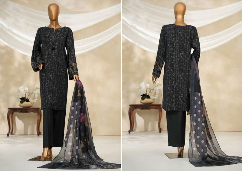 Cambric | Cotton - Stitched printed embroidered silk 3piece with Boring, Cutwork & Mirror work - Night Mare