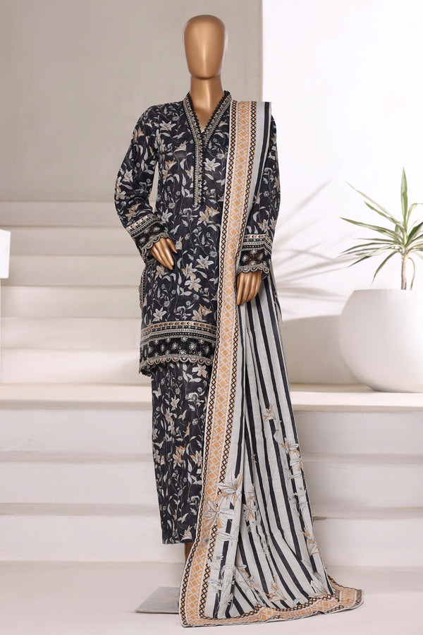 Khaddar - Embroidered 3piece collection with Lace work - Black