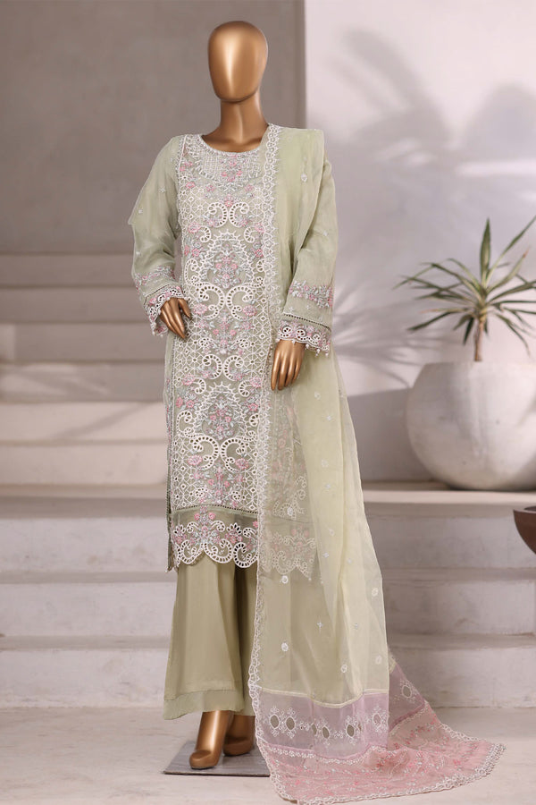 Organza - Stitched Embroidered 3piece with Hand work - Pista