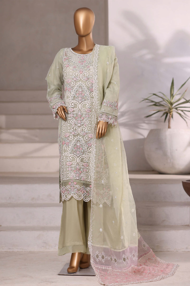 Organza - Stitched Embroidered 3piece with Hand work - Pista