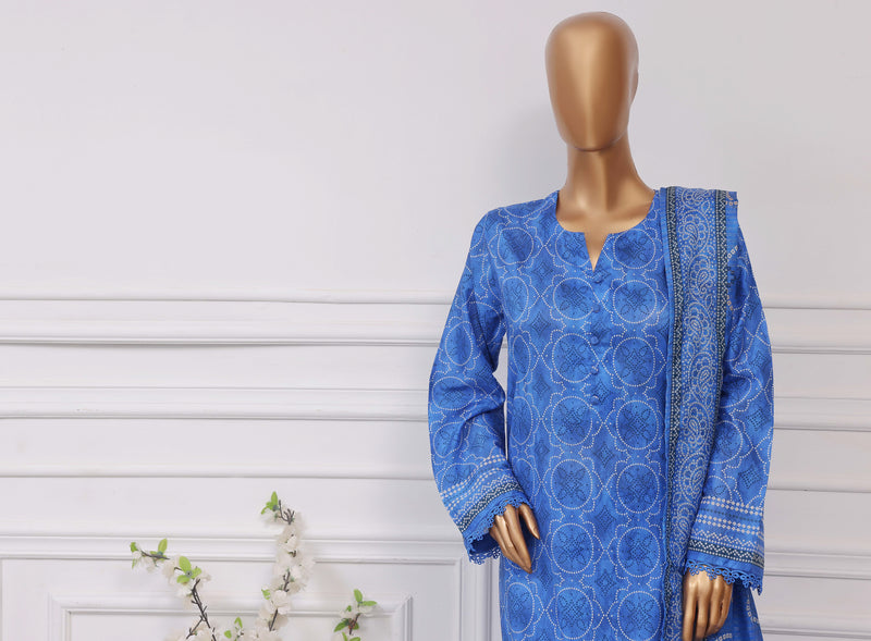Lawn Chunri prints - Stitched printed 3piece with Lace work - Blue