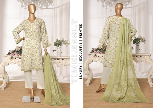 Lawn - Stitched printed 3piece with Lace work - Light Green