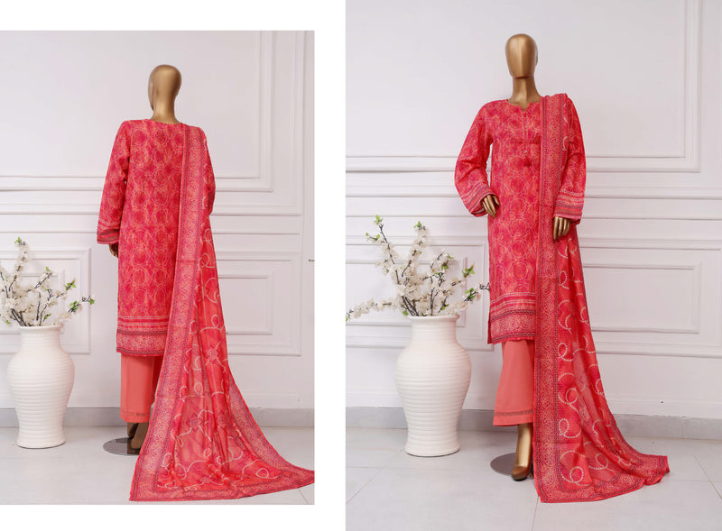 Lawn Chunri prints - Stitched printed 3piece with Lace work - Red