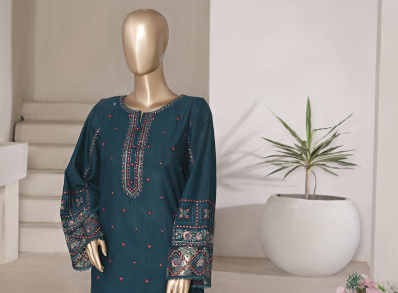 Cotton | Cambric - Embroidered ready to wear Co-Ords - Teal