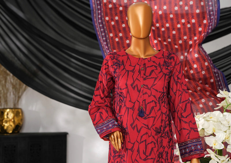 Cotton | Cambric - Stitched Embroidered 3piece with Lace work - Red
