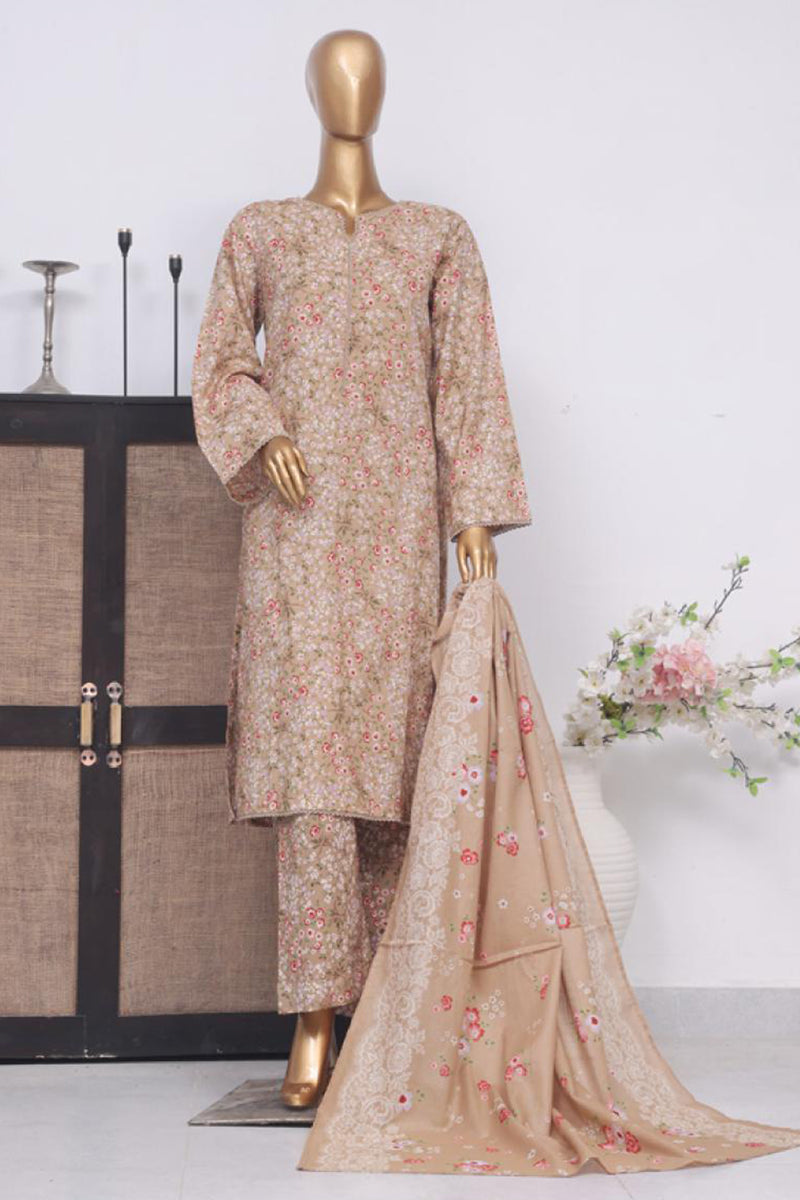 Lawn - Stitched Printed 3piece with Lace work - Skin