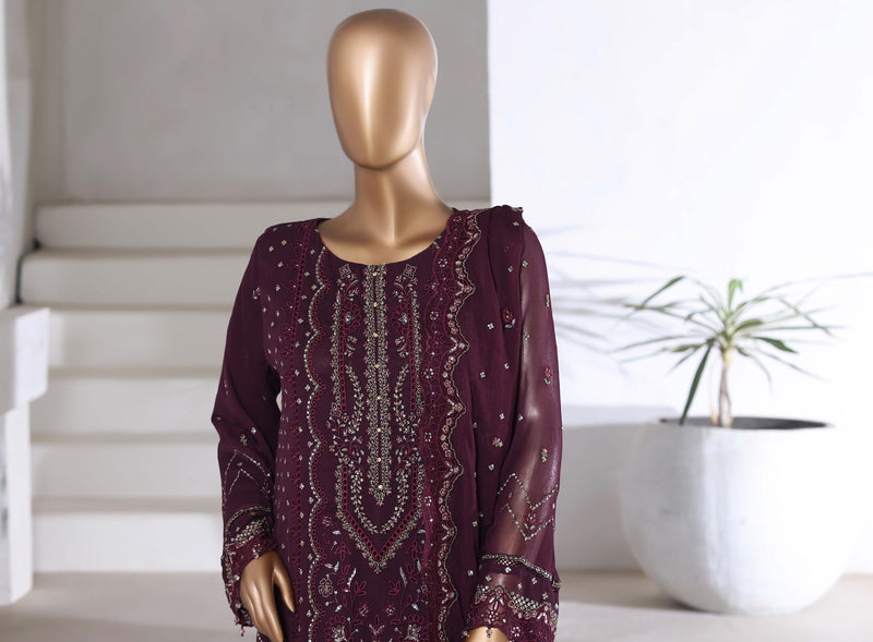 Chiffon - Stitched Formal Embroidered 3piece with Hand work - Falsa