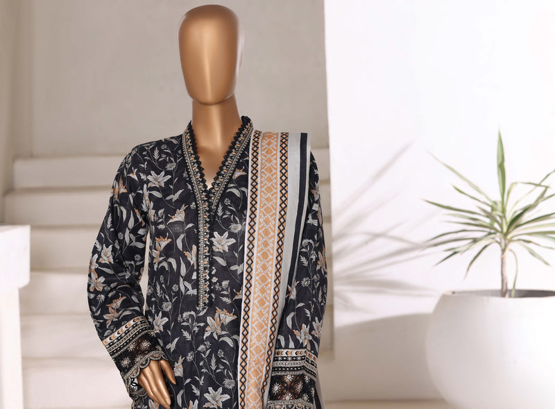 Khaddar - Embroidered 3piece collection with Lace work - Black