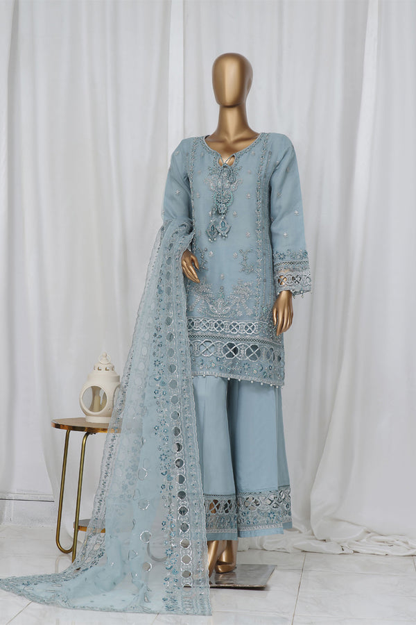 Organza - Stitched Embroidered Kurti & Dupatta with Hand work - Azure