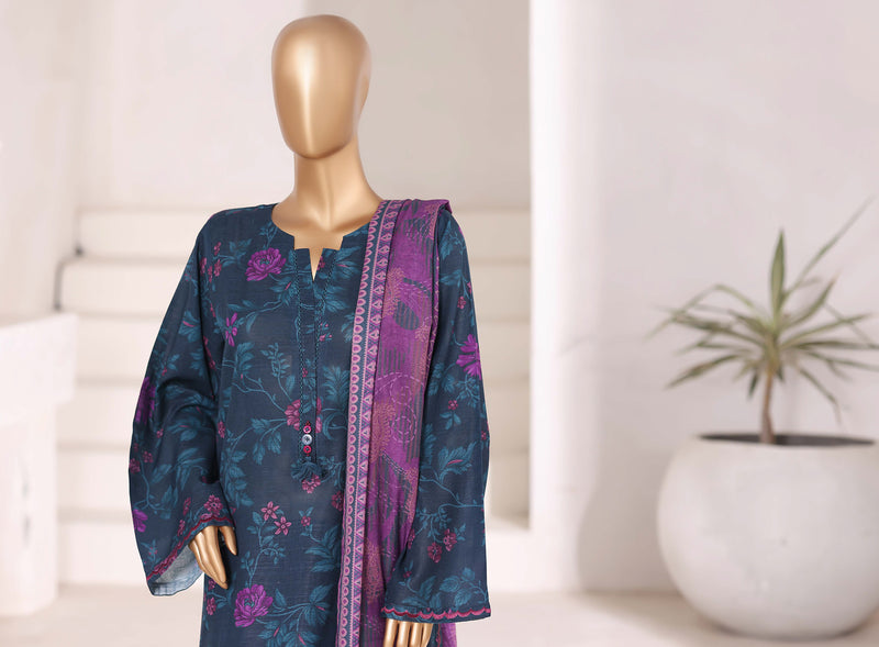 Khaddar - Stitched Embroidered 3piece collection with Lace work - Blue