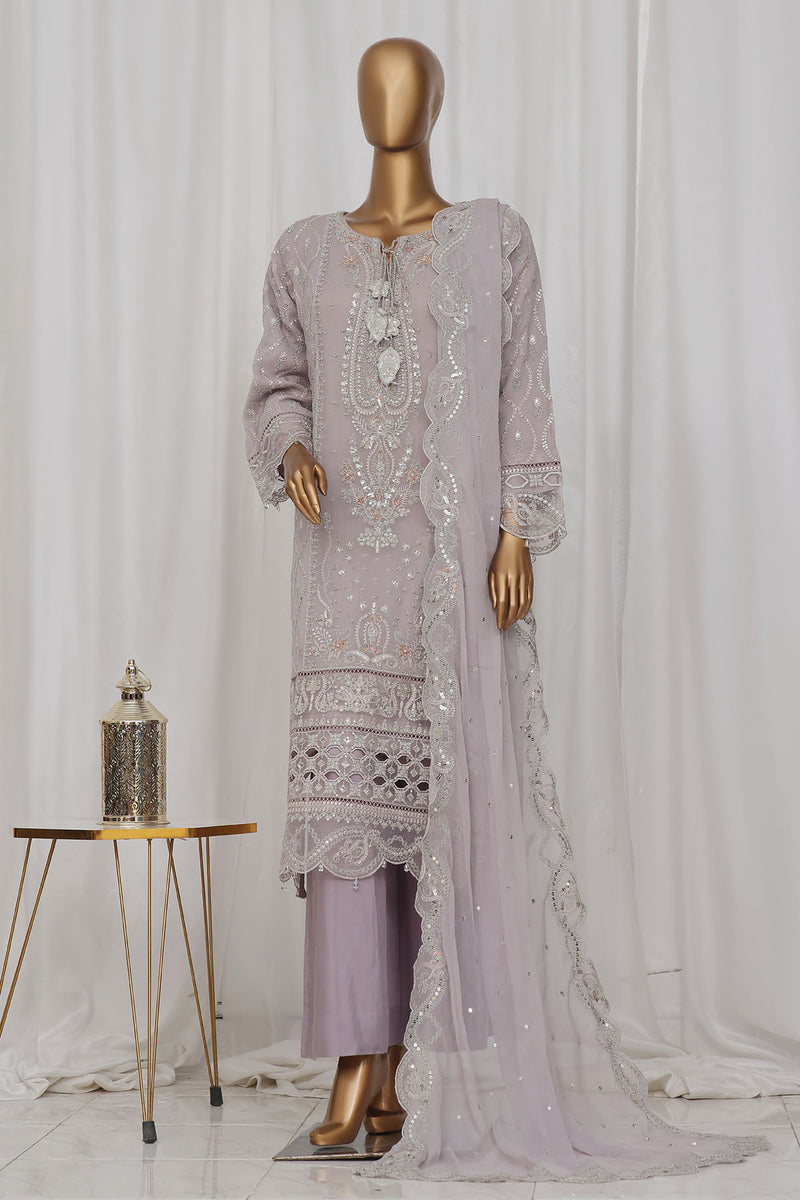 Formal Luxury Chiffon - Stitched Embroidered 3piece with Emb Dupatta - Plum