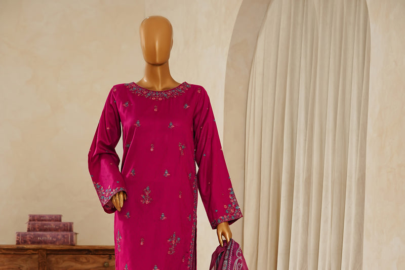 Lawn Jacquard - Stitched Embroidered 3 piece with lace work - Berry Pink