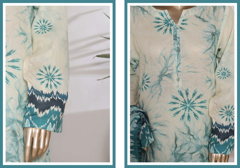 Cotton | Cambric - Ready to wear printed 3piece in tie & Dye Style - Blue