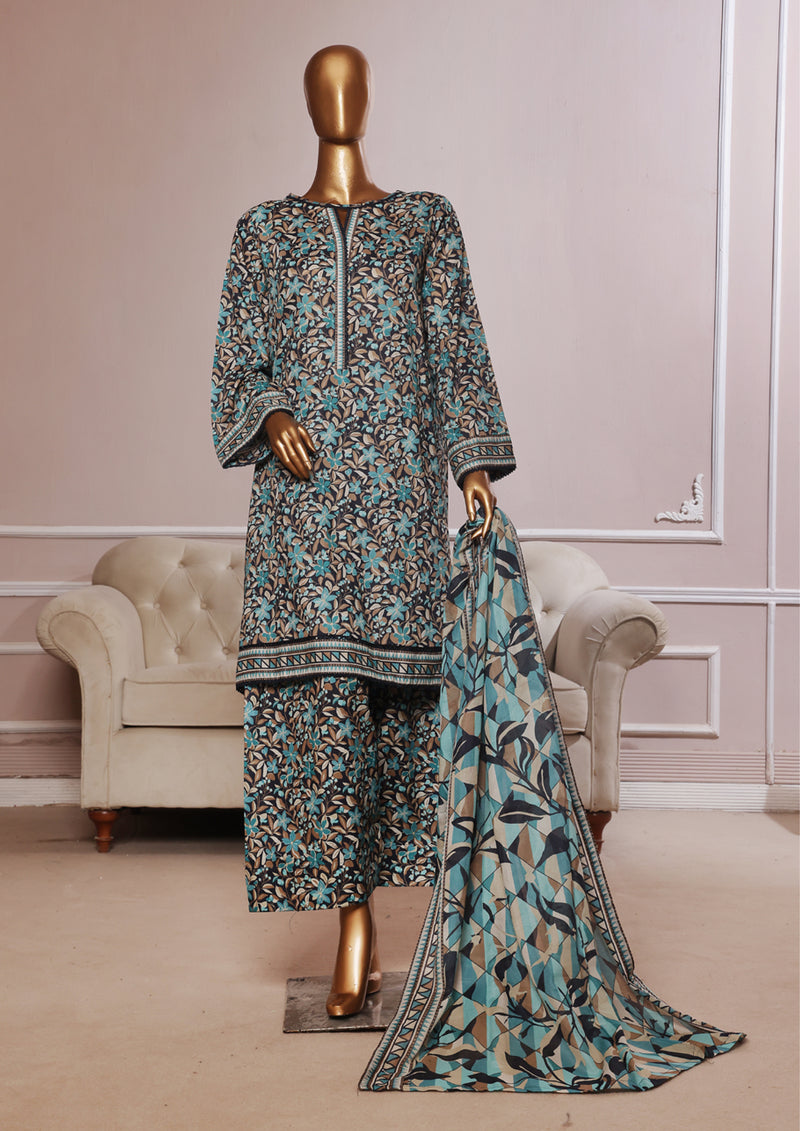 Lawn - Stitched printed 3piece with Farshi Shalwar - Multi Color