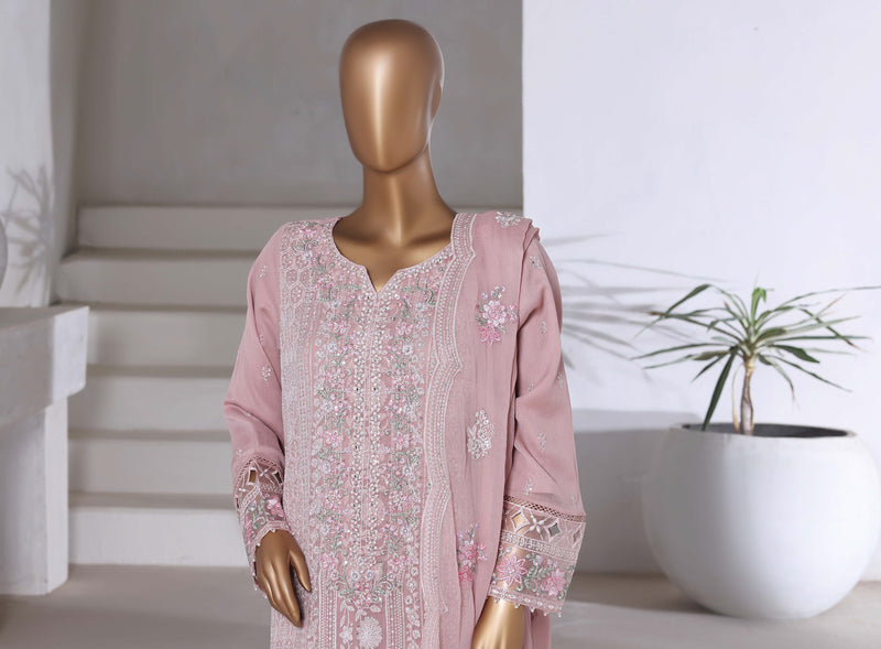Chiffon - Stitched Formal Embroidered 3piece with Hand work - Light Pink