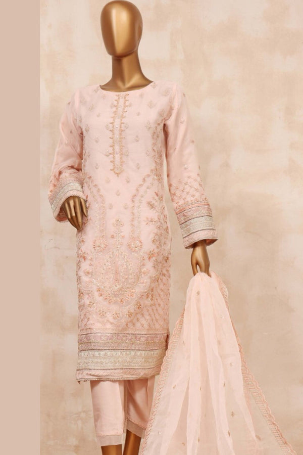 Formal Organza - Stitched Embroidered 3piece with Hand work - L.Pink
