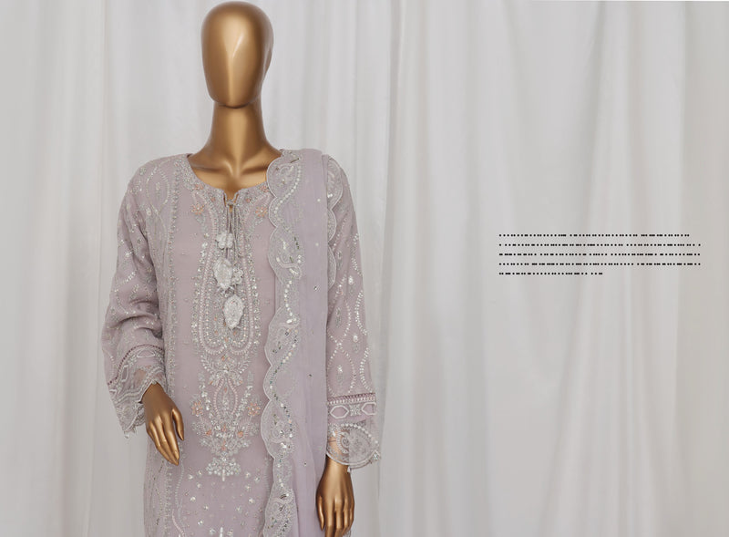 Formal Luxury Chiffon - Stitched Embroidered 3piece with Emb Dupatta - Plum