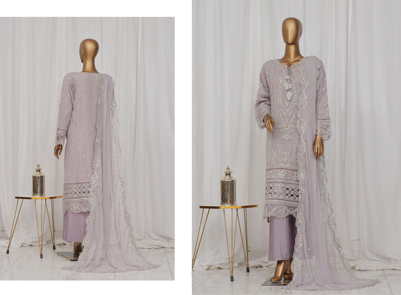 Formal Luxury Chiffon - Stitched Embroidered 3piece with Emb Dupatta - Plum