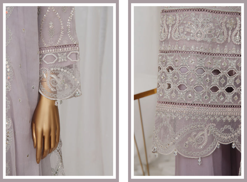 Formal Luxury Chiffon - Stitched Embroidered 3piece with Emb Dupatta - Plum