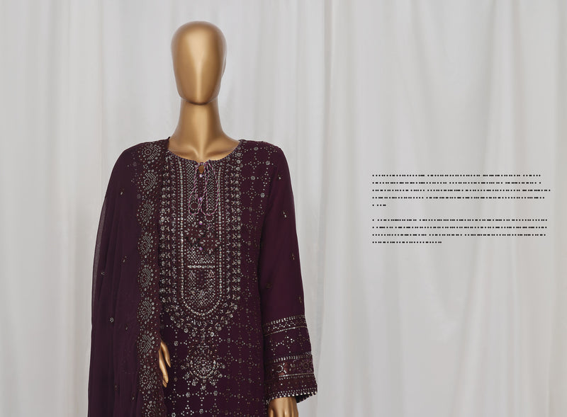 Formal Luxury Chiffon - Stitched Embroidered 3piece with Emb Dupatta - Falsa