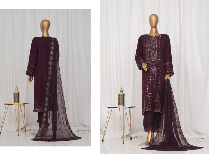 Formal Luxury Chiffon - Stitched Embroidered 3piece with Emb Dupatta - Falsa