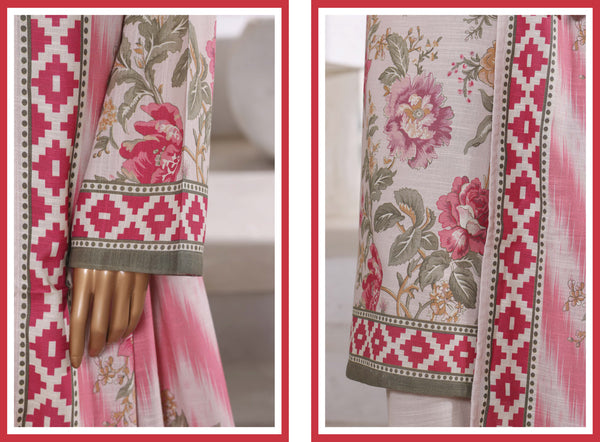 Khaddar - Printed 3piece collection with Lace work - Pink