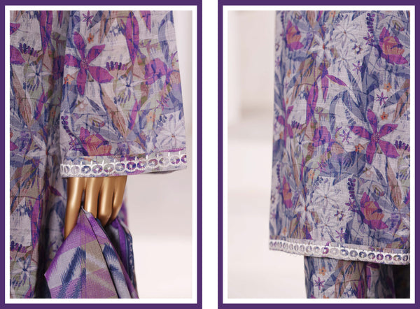 Khaddar - Stitched Embroidered 3piece collection with Lace work - Purple