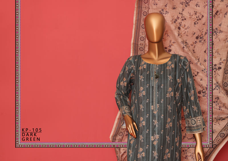 Khaddar - Stitched printed 3piece ready to wear - Dark Green