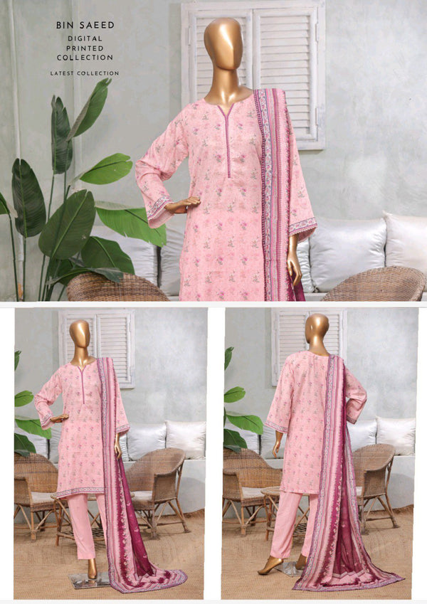 Lawn - Stitched printed 3piece with Lace work - Pink