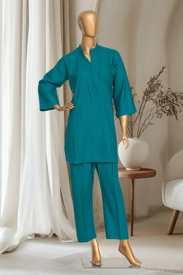 Khaddar - Stitched Solid Co-ords with Zari lining - Teal