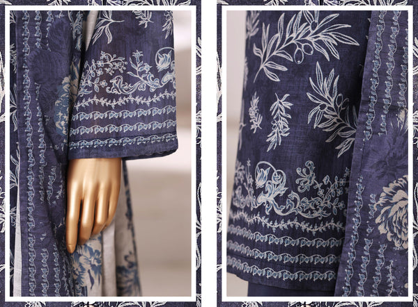 Khaddar - Stitched printed 3piece with Lace work - Dark Blue