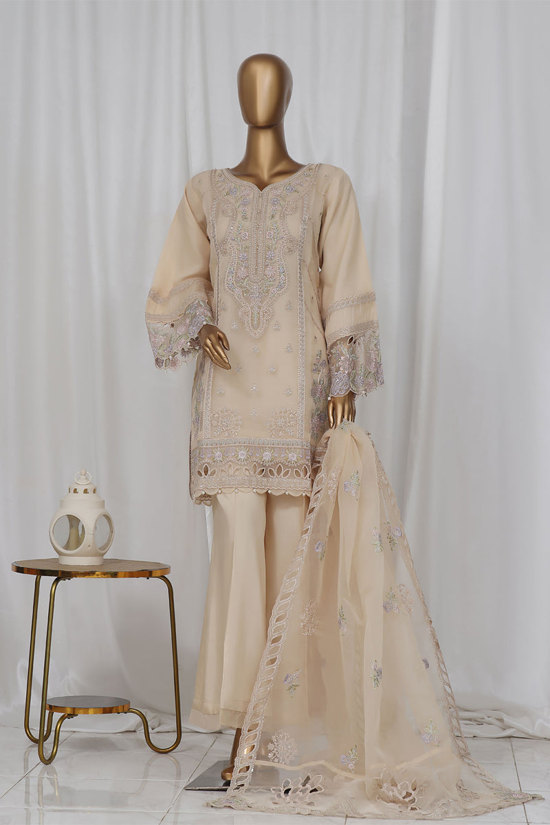 Organza - Stitched Embroidered Kurti & Dupatta with Hand work - Skin