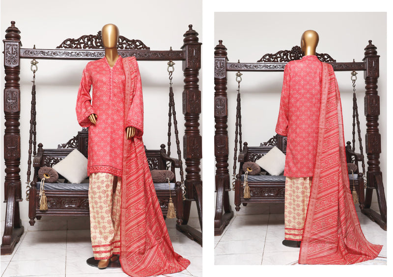 Lawn - Stitched printed 3piece with Farshi Shalwar - Pink