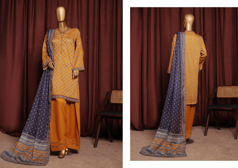 Lawn - Stitched printed 3piece with Farshi Shalwar - Yellow