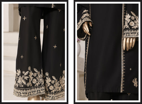 Cotton | Cambric - Embroidered ready to wear Co-Ords - Black