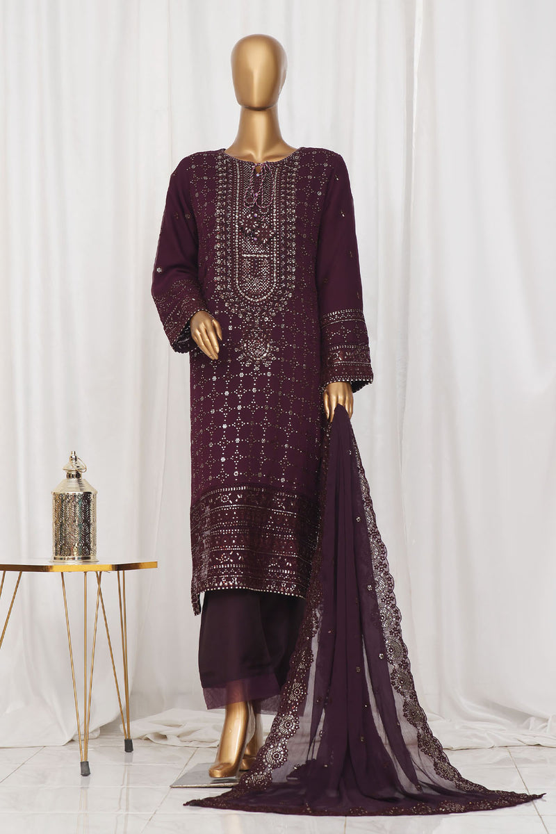 Formal Luxury Chiffon - Stitched Embroidered 3piece with Emb Dupatta - Falsa