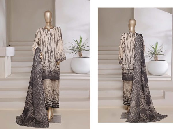 Cotton | Cambric - Ready to wear printed 3piece in tie & Dye Style - Light Brown