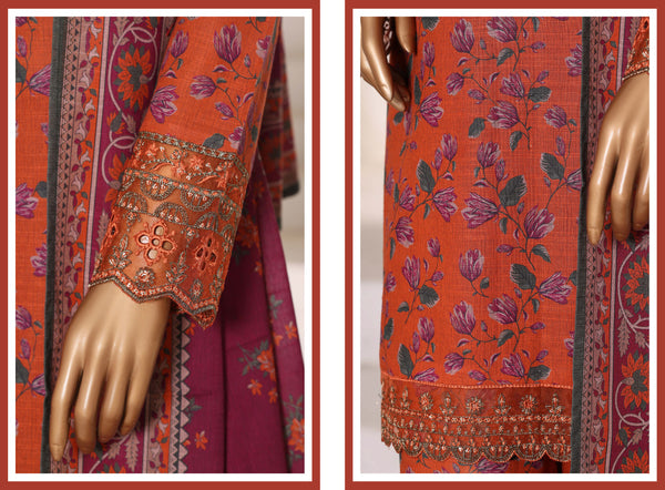 Khaddar - Embroidered 3piece collection with Lace work - Mustard