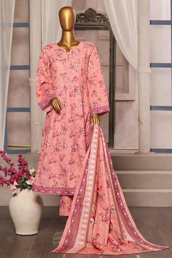 Khaddar - Stitched Printed 3piece Frock - Pink