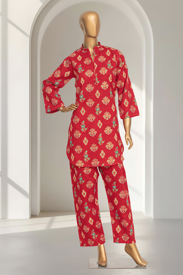 Khaddar - Stitched Gold Printed Co-ords with Glitter work - Red