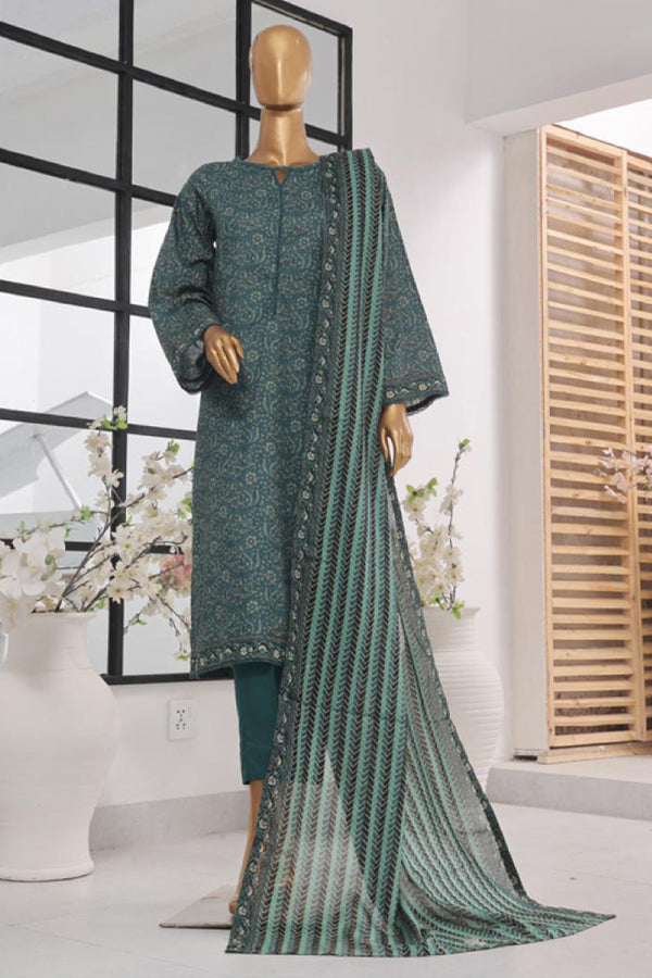 Lawn - Stitched Printed 3piece with Lace work - Green