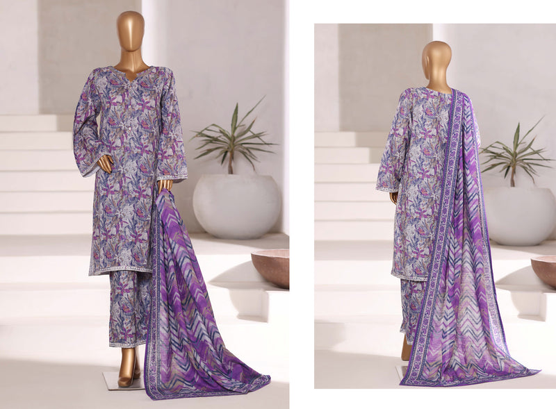 Khaddar - Stitched Embroidered 3piece collection with Lace work - Purple