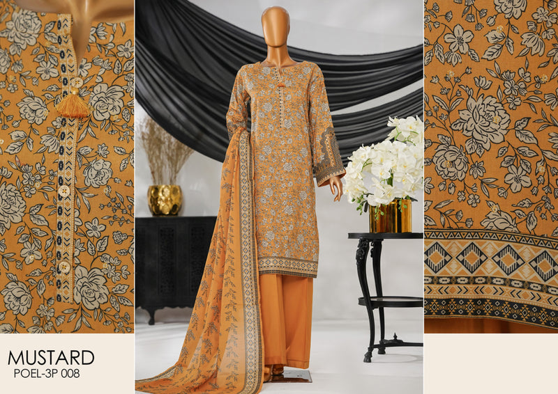 Cotton | Cambric - Stitched Embroidered 3piece with Lace work - Mustard