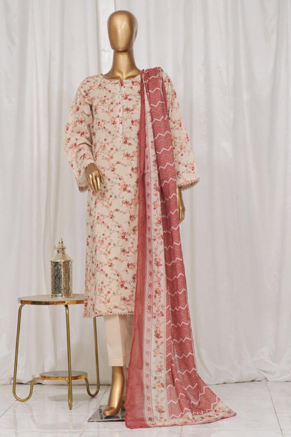 Lawn - Stitched Printed 3piece with Lace work - Skin