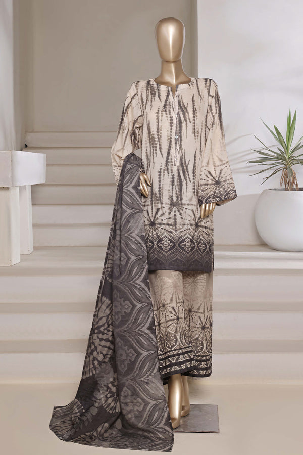 Cotton | Cambric - Ready to wear printed 3piece in tie & Dye Style - Light Brown